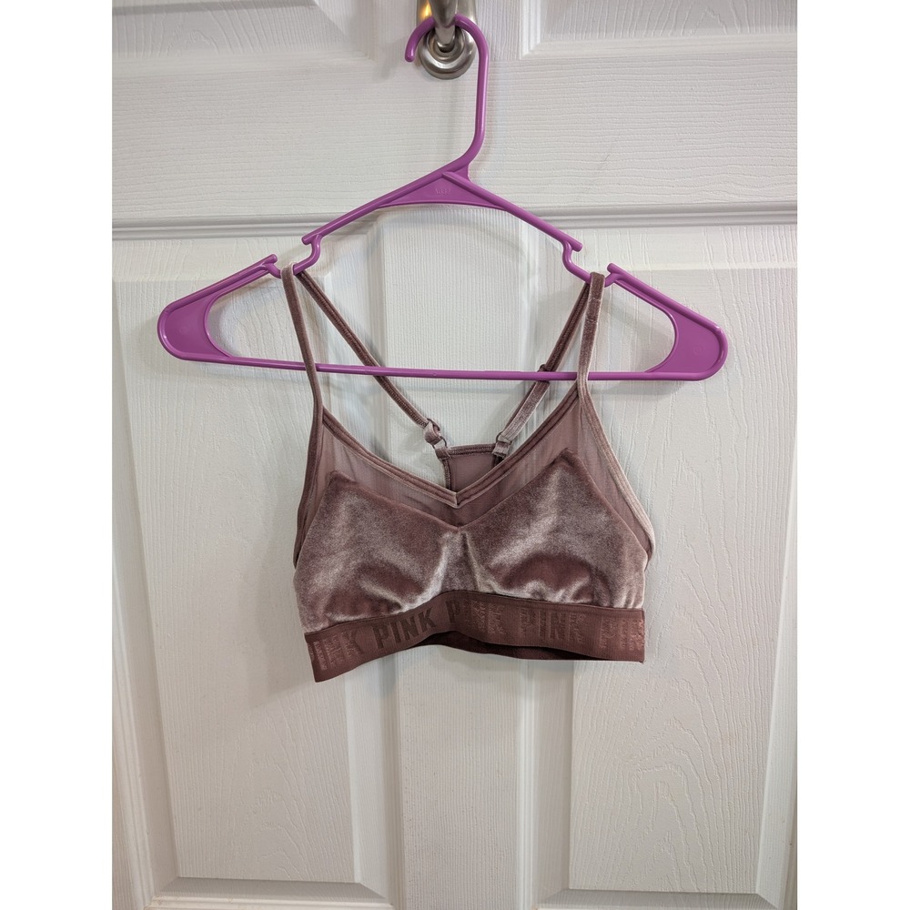 PINK‎ Victoria's Secret Bra Women Mauve Velvet Mesh Logo Light Padding - Size XS